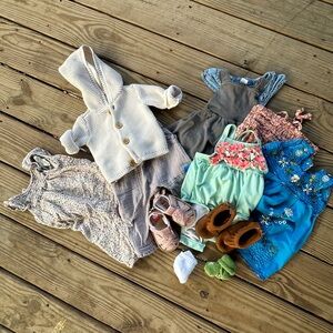 Baby Girl Clothing Bundle • 3-6M • Dresses, Romper, Sweater, Bathing Suit, Shoes